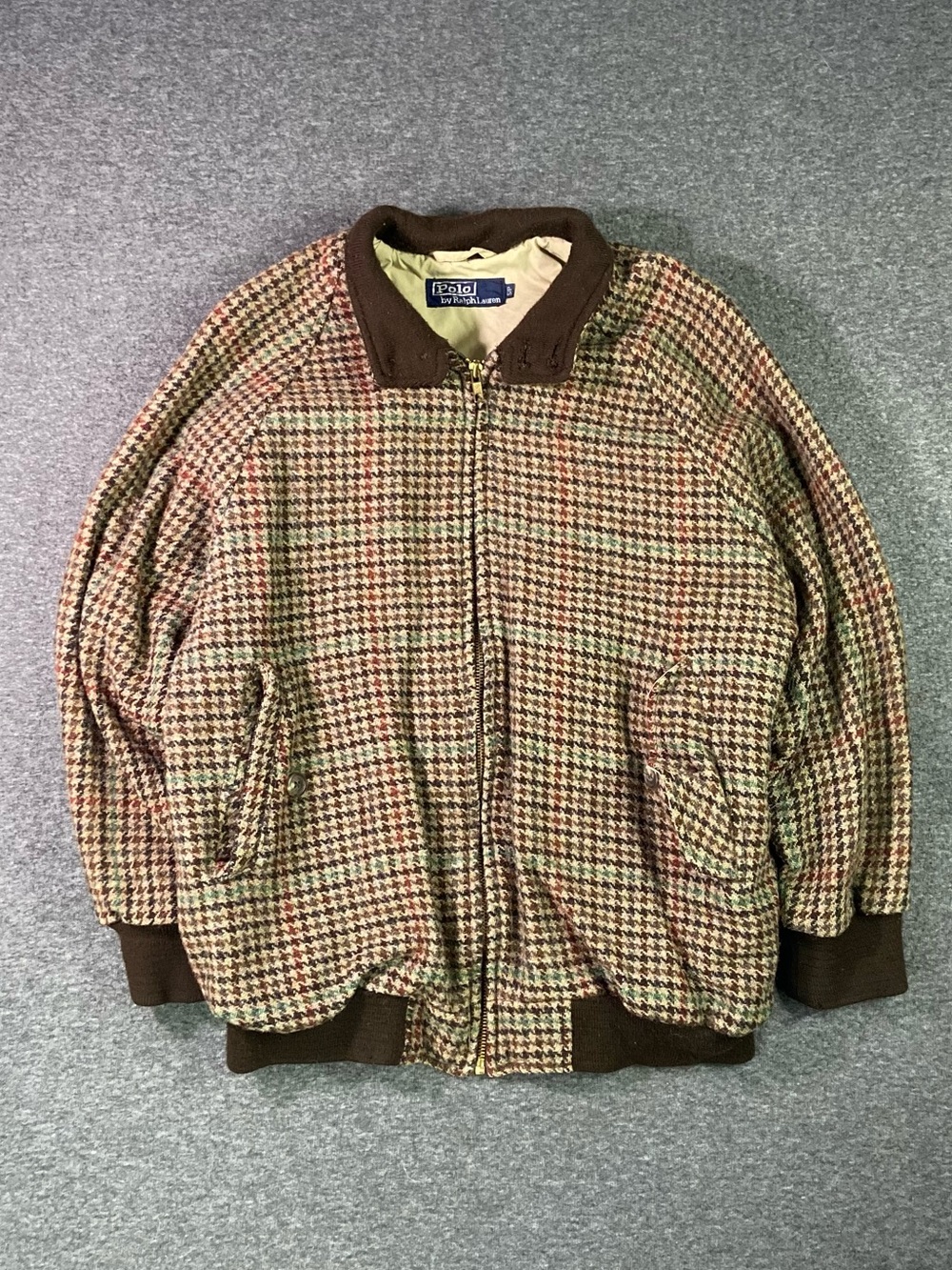 Vintage Polo Ralph Lauren Houndstooth Wool Bomber Jacket Small Harrington Plaid